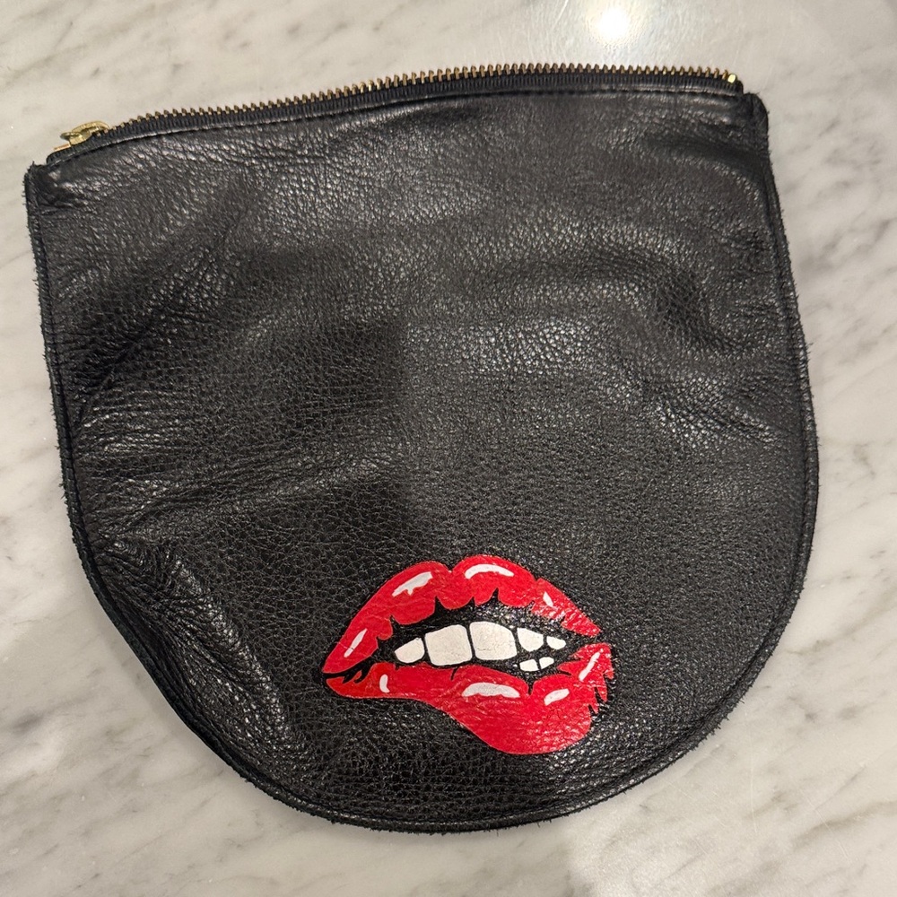 Black Pouch with Red Lips Design